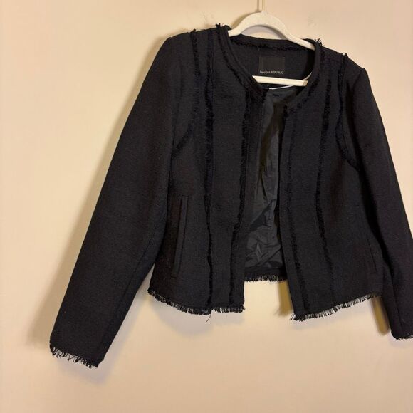 Banana Republic Black Tweed Open Cropped Blazer Jacket 14 - Picture 4 of 8
